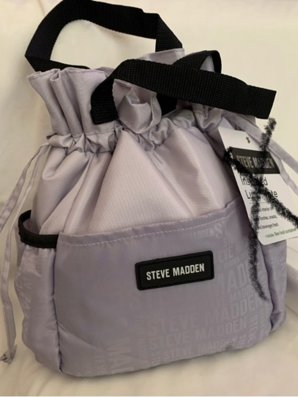 Steve Madden grayish lavenders Drawstring Lunch Tote with storage  container